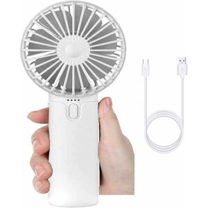 Usb Rechargeable Handheld Fan, 5200mAh Battery Mini Quiet Fan with 3 Speeds Adjustable Portable Fan for Home, Office and Travel (White) - Langray