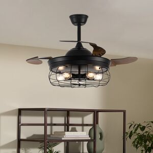 Livingandhome - Black Cage Style Ceiling Fan with Lights