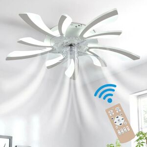 LIVINGANDHOME White Creative Ceiling Fan with led Stepless Dimming Light