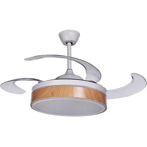 BELIANI Modern Ceiling Fan Retractable Blades Remote Control led Lighting White with Light Wood Effect Fremont - White