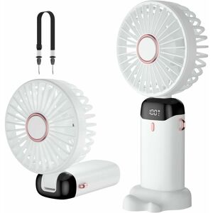 Norcks - Handheld Fan, usb Rechargeable Portable Mini Fan, 5-Speed Small Pocket Fan with Base-White, 4200mAh Battery Foldable Desk Fan for Office,