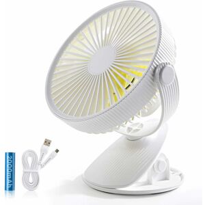 NORCKS Table Fan, White Clip-on Fan, usb Desk Fan with Rechargeable Battery, 3 Speeds 720° Rotation, Powerful and Quiet, for Home, Office, Travel - White