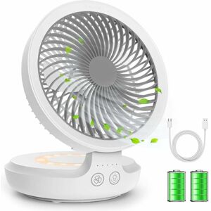 NORCKS Usb Desk Fan, Portable Rechargeable Quiet Table Fan Oscillating Desktop Fan with Night Light, 4 Speeds Personal Foldable Electric Powered Fan Air