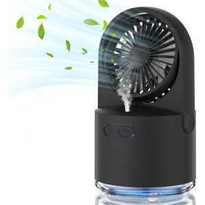 Usb Fan, Portable Desk Fan with 3 Speeds, 300ml Water Tank and 7 Colorful Night Lights for Office, Home and Office, Black - Black - Norcks