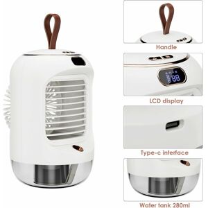 Langray - Portable Air Conditioner, 3 in 1 Mini Air Cooler with 3 Speeds, Night Light, 180° Oscillating, Rechargeable Humidifier for Bedroom, Office,