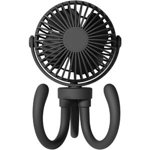 AOUGO Portable Rechargeable Desk Fan for Stroller, 360° Rotation, Mini USB Fan, Black