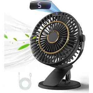 Aougo - Rechargeable Table Fan, Mini usb Fan with lcd Display, 5 Speeds, 720° Rotation, Portable Fan, Quiet Fan for Office/Home/Camping with 1.2m