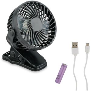 Relaxdays - Small Clip Fan 3 Levels, Mini Cooler, Desk Ventilator, Adjustable, Office, Car, Travel, usb, Portable, Black