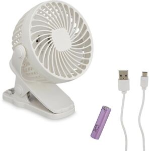 Relaxdays - Small Clip Fan 3 Levels, Mini Cooler, Desk Ventilator, Adjustable, Office, Car, Travel, usb, Portable, White