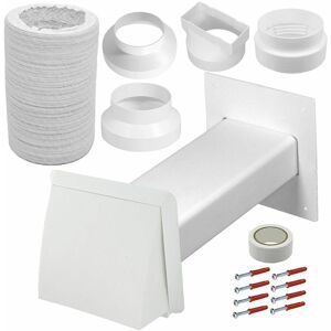 Spares2go - Air Conditioner External Vent Kit 4 5 6 100mm 125mm 150mm Universal Exterior Wall Duct Set (White)