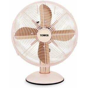 Tower T611000P Cavaletto Metal Desk Fan with 3 Speed Settings, 12�, 35W, Marshmallow Pink and Rose Gold