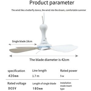 Tlily - Camping Fan, Portable Mini Ceiling usb Tent Fan for Outdoor Remote Control