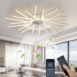 Ganeed - 44.8' Geometric Ceiling Fan with Lights, 3 Colors 6 Speeds Personalized Ceiling Fan with Light Remote Control, White Low Profile Ceiling Fan