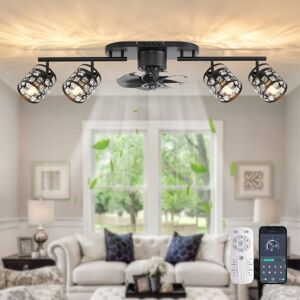 Ganeed - 6 Speed, Timing Ceiling Fans with Lights and Remote,39.3' Kitchen Ceiling Fan,E27 Bulb Base,360° Rotatable Lampheads Bladeless Black