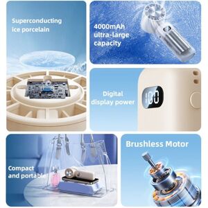 Tlily - Ice Compress Mini Fan Cooling Handheld Folding Digital Display Mute Desktop Neck Fan,C