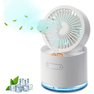 Tinor - Nebulizer Table Fan, Foldable, usb Rechargeable, Portable, Small Mini, Water, Quiet, for Sleeping, Office, Battery (White)