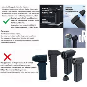 Tlily - X3 Upgrade Mini Turbo Jet Fan Powerful Blower 130000R PM50+M/S 3000MAh Violent for pc Keyboard Camera