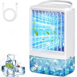 SJQKA Mini Portable usb Air Conditioner, Ice Fan, Cold Air Blower, 2 Misting Ports, 3 Wind Speeds & 7 Colorful led Lights, Cool Mist & Timer, Evaporative SJQKA Mini Portable usb Air Conditioner, Ice Fan, Cold Air Blower, 2 Misting Ports, 3 Wind Speeds & 7 Colorful led Lights, Cool Mist & Timer, Evaporative