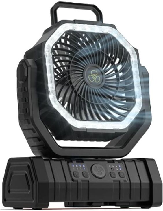 TLILY 10000mAh Battery Fan Rechargeable with Hook&Bright LED Light Remote Control Timer Auto Oscillation Cordless A