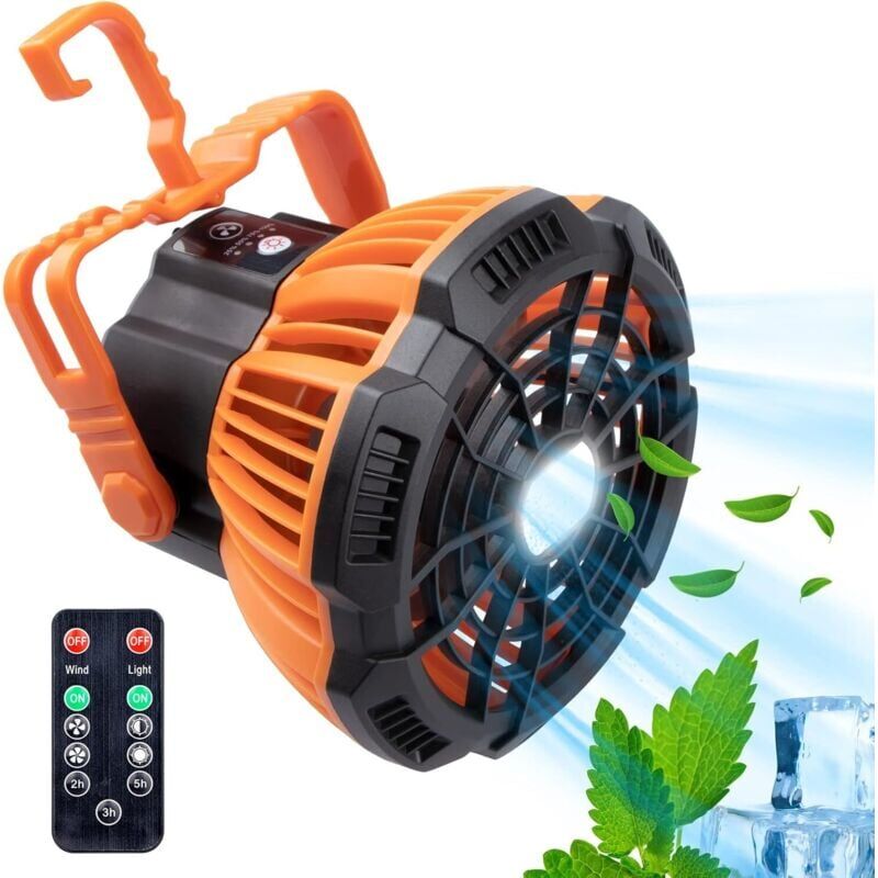 Tinor - Camping Fan with led Lantern Rechargeable Camping Fan for Tent Portable Ceiling Fan with Hanging Hook, Desk Fan with Remote Control