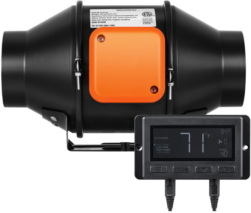 Mophorn - Inline Duct Fan 102mm 129.7 cfm Quiet ec Motor Ventilation Exhaust Fan with Temp & Humidity Controller