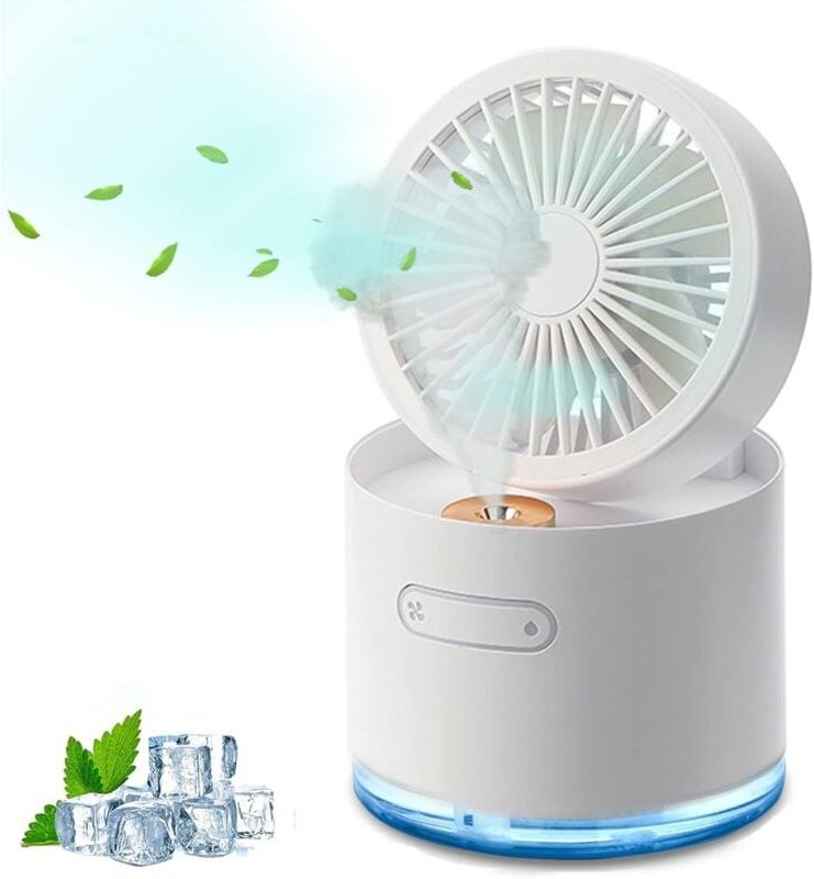 Tinor - Nebulizer Table Fan, Foldable, usb Rechargeable, Portable, Small Mini, Water, Quiet, for Sleeping, Office, Battery (White)