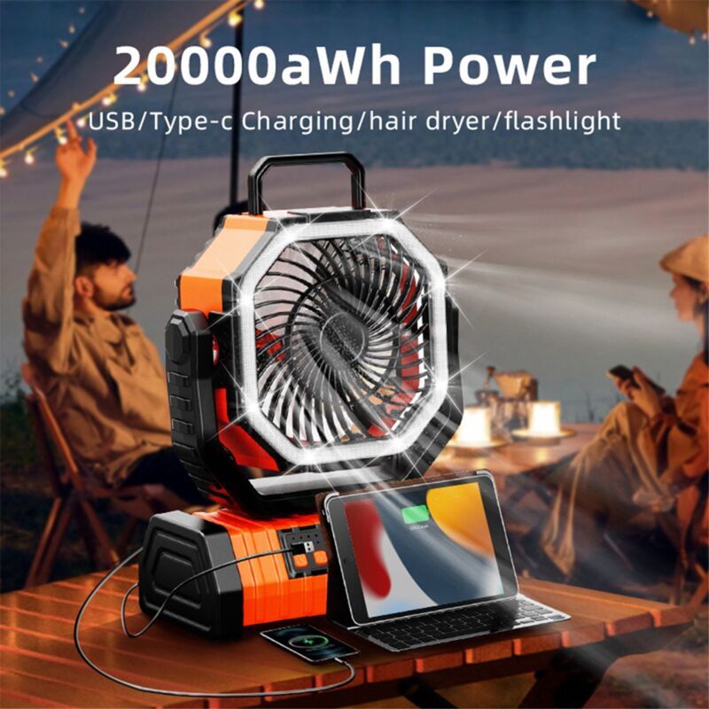 Tlily - New Outdoor Camping Fan 20,000 MAh Four-Speed Adjustable Directional usb Rechargeable Shaking Head Fishing
