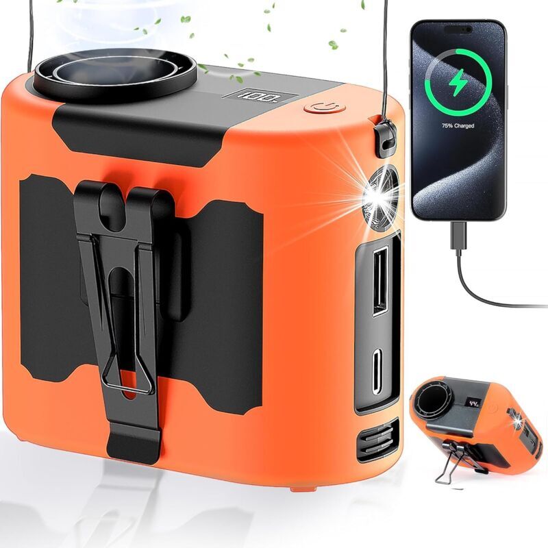 SJQKA Portable Waist Fan, 1000mAh Battery, High Power Long Lasting Rechargeable Fan for Outdoor Camping, Can Be Worn on Waist, Neck or Hand, 5 Speed