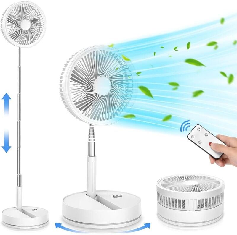 SJQKA Quiet Oscillating Portable Pedestal Fan with Remote Control, 9 Inch Foldable Table Fan, 4 Modes & Timer, 7200mAh USB Rechargeable Pedestal Fan for