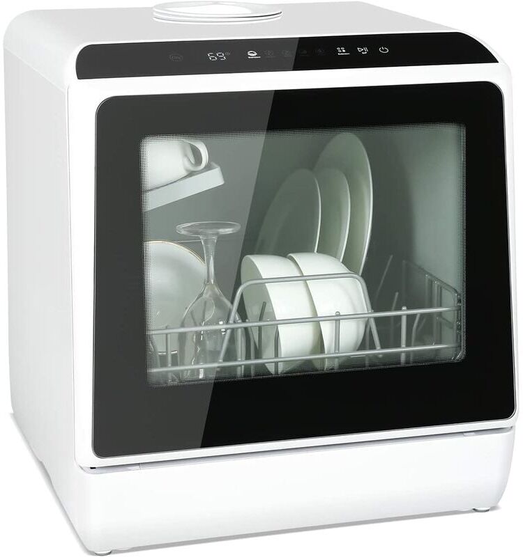 Puluomis - Mini Table Top Dishwasher, Portable Countertop Dishwasher, with 5 Programs, Built-in 5L Water Tank, Dual Water Supply Modes, Touch