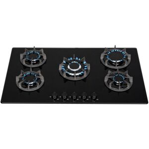 S.I.A Sia BGH90BL 90cm Black 5 Burner Gas On Glass Hob Cast Iron Supports lpg Kit