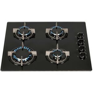 S.I.A Sia GHG602BL 60cm 4 Burner Gas On Glass Hob In Black With Cast Iron Pan Stands