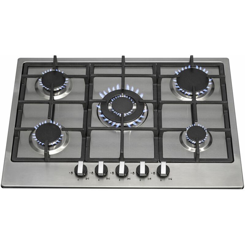 S.I.A Sia R6 70cm Stainless Steel 5 Burner Gas Hob With Cast Iron Pan Supports And ffd