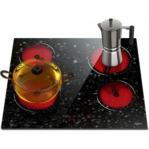 Hobsir - 4 Zones Ceramic Hob Built-in Electric Hob 60cm, Marble, 6000W, Touch Control, Doul Zone, 9 Heating Levels, Safety Lock, Timer, Hard Wire, No