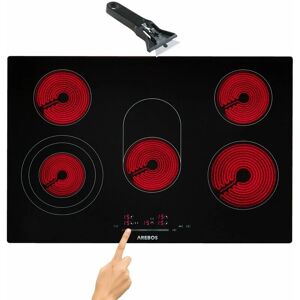 Arebos - glass ceramic hob 8500 w 5 hobs 77cm autarkic incl. dual cooking zone and roasting zone with Sensor Touch child safety overheating