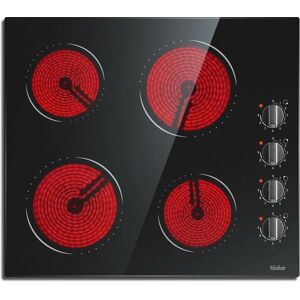 HOBSIR Ceramic Hob 4 Zones Electric Hob with Knobs Built in 6000W Ceramic Hob 60cm with Non-abrasive Black Glass Auto Switch off Safety Hard Wire, No Plug