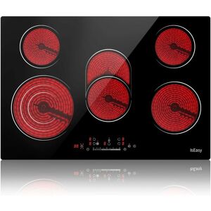 Iseasy - Ceramic Hob, 77cm, 8600W Built-in Electric Glass Ceramic Cooktop Built-in, Black Glass with 5 Cooking Zones, Touch Control, Child-safety