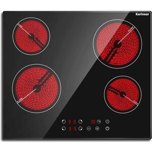 Karinear - Ceramic Hob 60cm Built-in 4 Zones Electric Hob with Touch Control 6000W, Hard Wired, No Plug Included