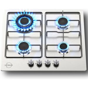 Hobsir - Gas Hob 4 Burners Built-in Gas Cooktop with with Flame Failure Protection 60cm Stainless Steel lpg/ng Convertible Included Plug