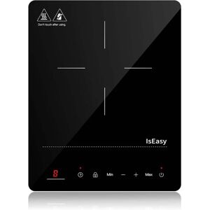 IsEasy Single Induction Cooker 2100W Portable Induction Hob with Slim Black Crystal Panel Body, Induction Plate with 9 Power Levels Setting, Max &