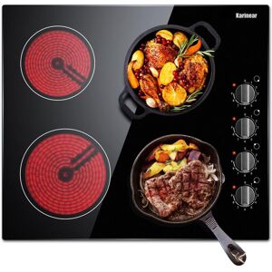 Karinear - Ceramic Hob, Built-in 4 Burners Electric Hob 60cm Ceramic Cooker with Electronic Knob Controls, Residual Heat Indicator, 6000W, Hard