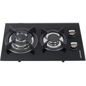 Livingandhome - Black Tempered Glass 2 Burner Gas Cooktop