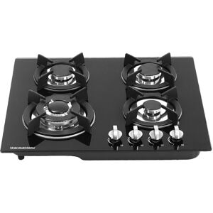 Livingandhome - Black Tempered Glass 4 Burner Gas Cooktop