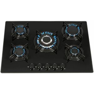 S.I.A Sia GHG713BL 70cm Black 5 Burner Gas On Glass Hob With Enamel Pan Stands & ffd