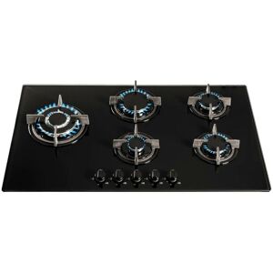 S.i.a - sia GHG902BL 90cm Black 5 Burner Gas On Glass Hob With Cast Iron Pan Stands