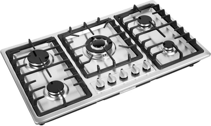 CNCEST 5 Burners Kitchen Built-In Gas Hob Cooker Stainless Steel Stove Top Cooktop Cooking Ng Lpg Built In Burner Silver 5-Burners for domestic or