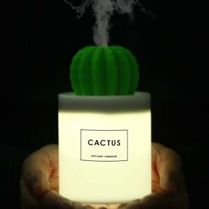 Langray - Cactus Humidifiers with Night Light, Mini Cool Mist Humidifier 280ml usb Portable Air Diffuser, Auto Shut-Off, Best Gift for Christmas, for