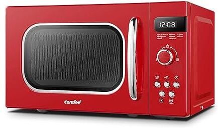 LIVINGANDHOME Red 800W 20L Retro Microwave Oven with led Display
