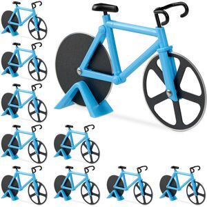 Set of 10 Relaxdays Bicycle Pizza Cutters, Fun Dough Slicer with Sharp Blades, For Pizza & Dough, Blue