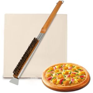 Rhafayre - Pizza Oven Cleaning Brush with Scraper, Copper Wire Cleaning Brush, Outdoor Pizza Oven Accessories for Oven Cleaner